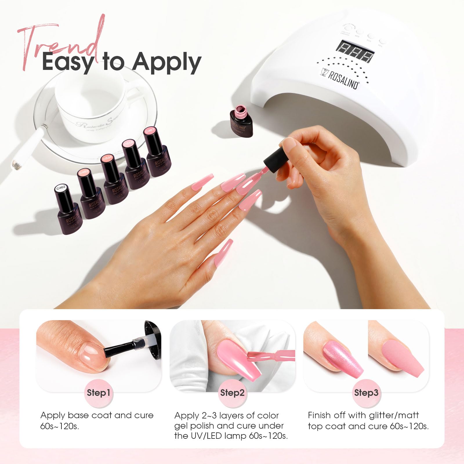 Conjunto de 8 esmaltes mini ROSALIND para crear uñas en casa.