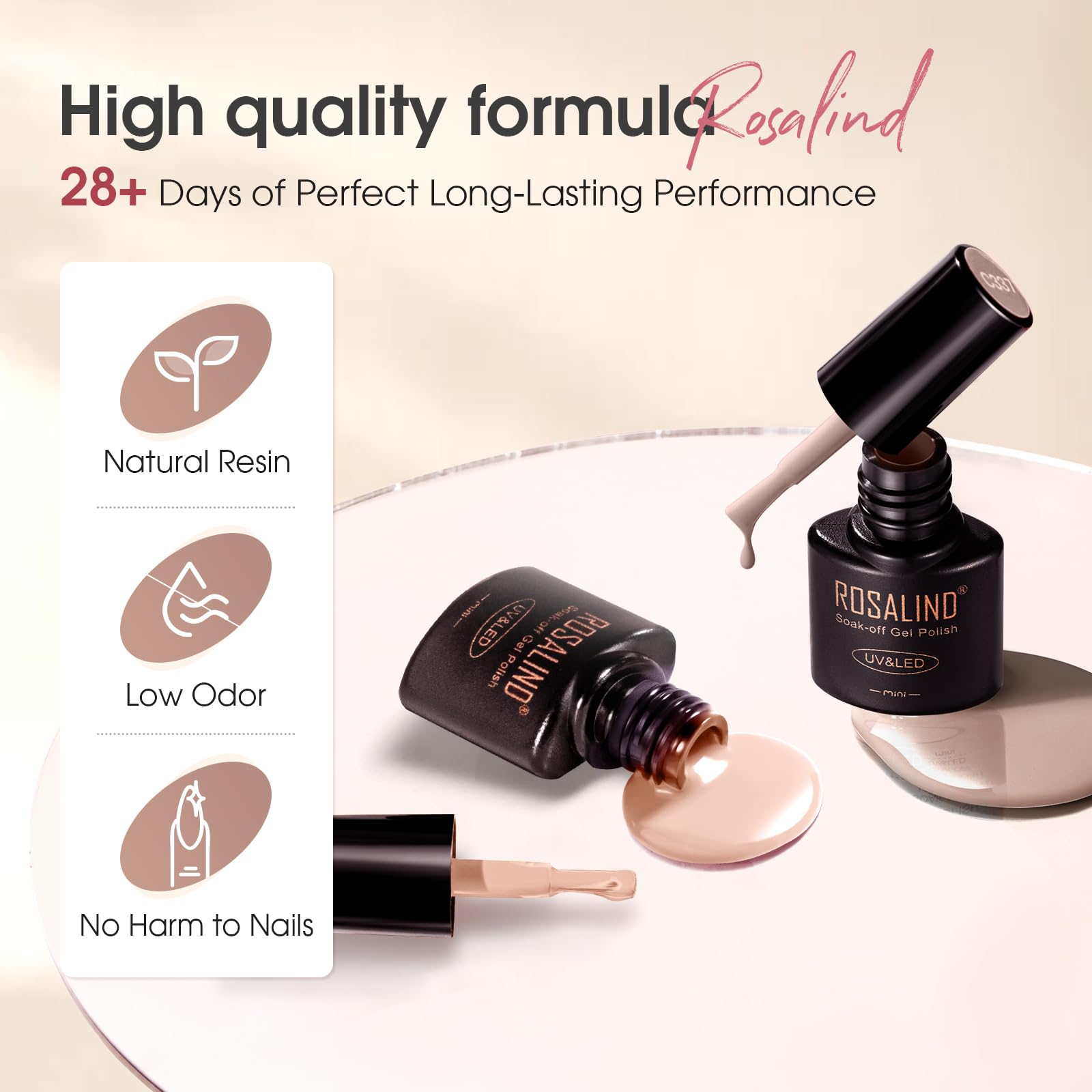ROSALIND esmalte gel nude: envase mini portátil para retoques