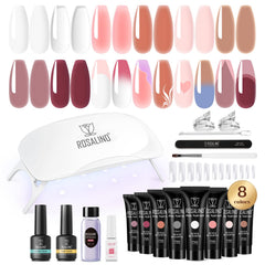 ROSALIND kit gel uñas poly 8 colores y lámpara UV para acabado profesional en casa