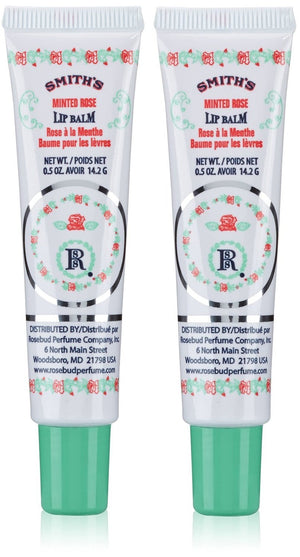Bálsamo labial mentolado de Rosebud en tubo, humectante y refrescante para labios.