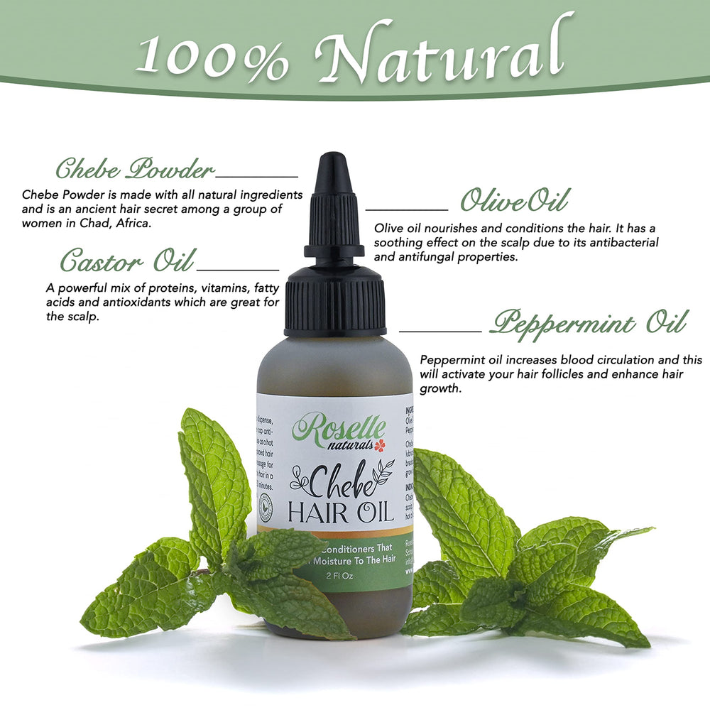 Roselle Naturals Chebe Oil regala brillo natural sin grasa.