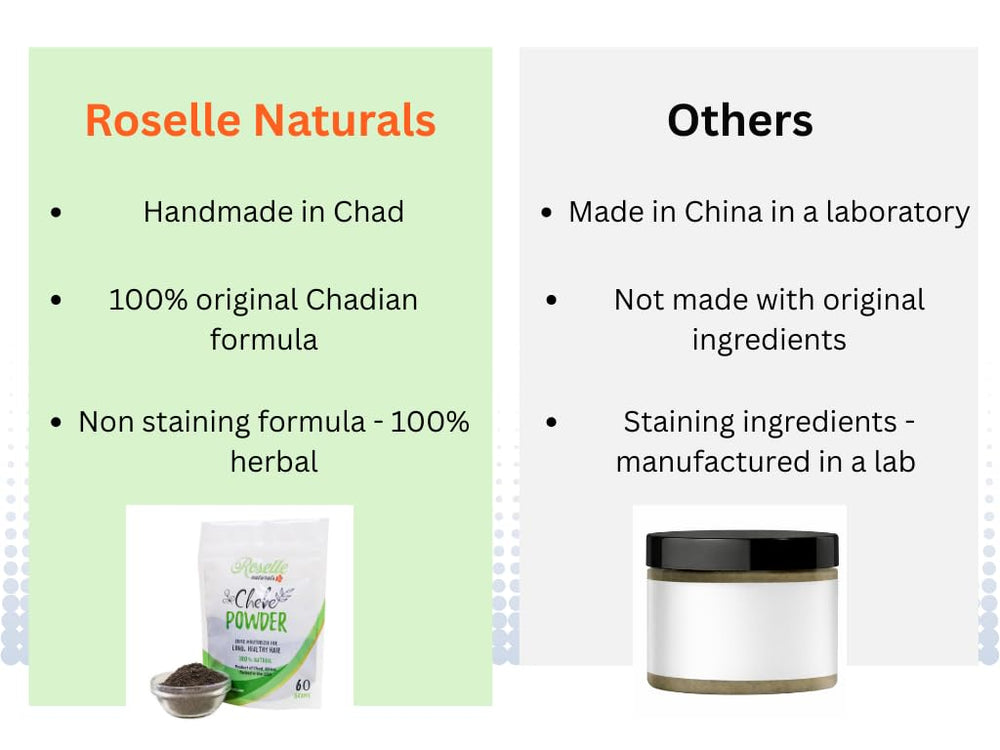 Embalaje importado de polvo Chebe Roselle Naturals listo para uso.
