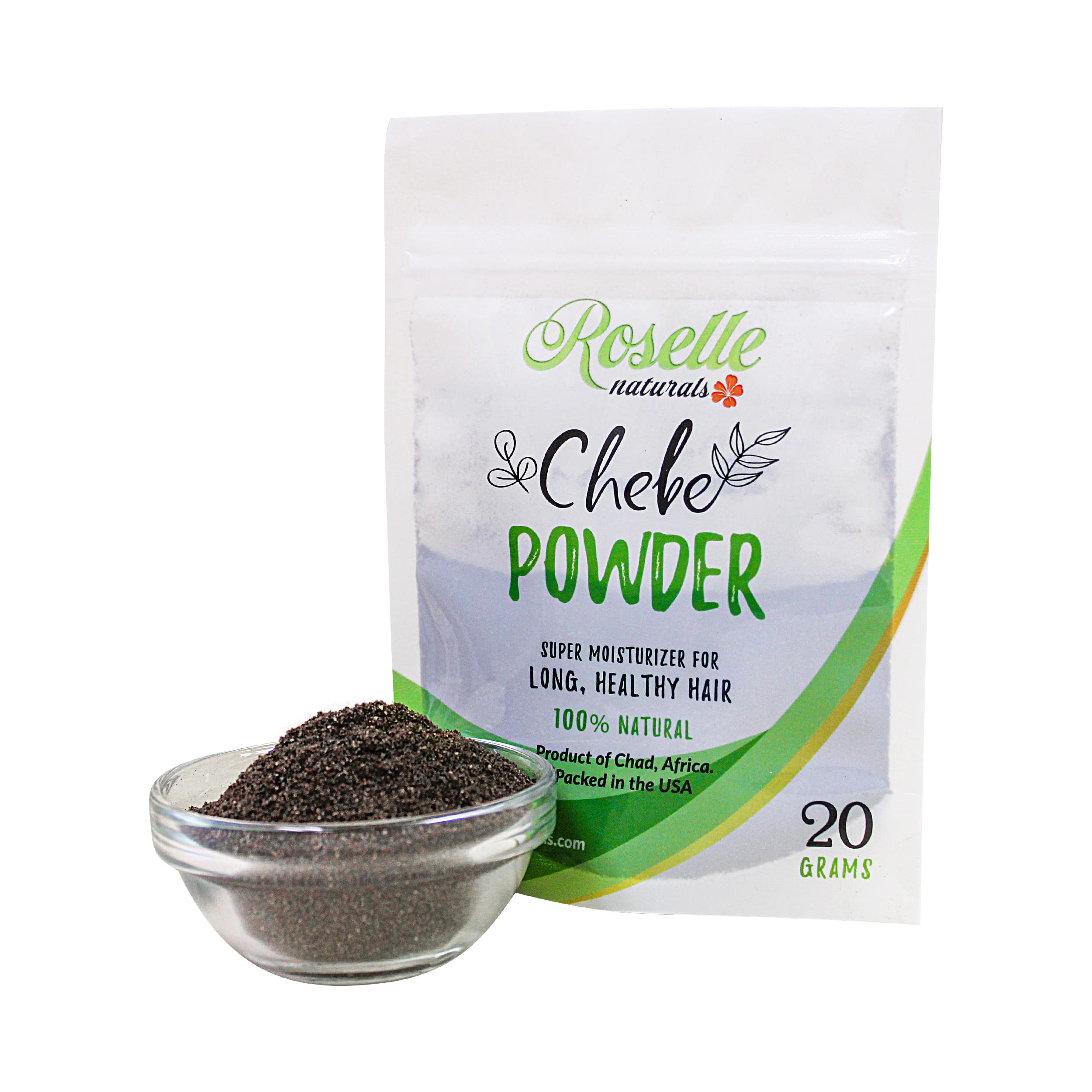 Mezcla de hierbas africanas en polvo Chebe Roselle Naturals para cuidado similar.