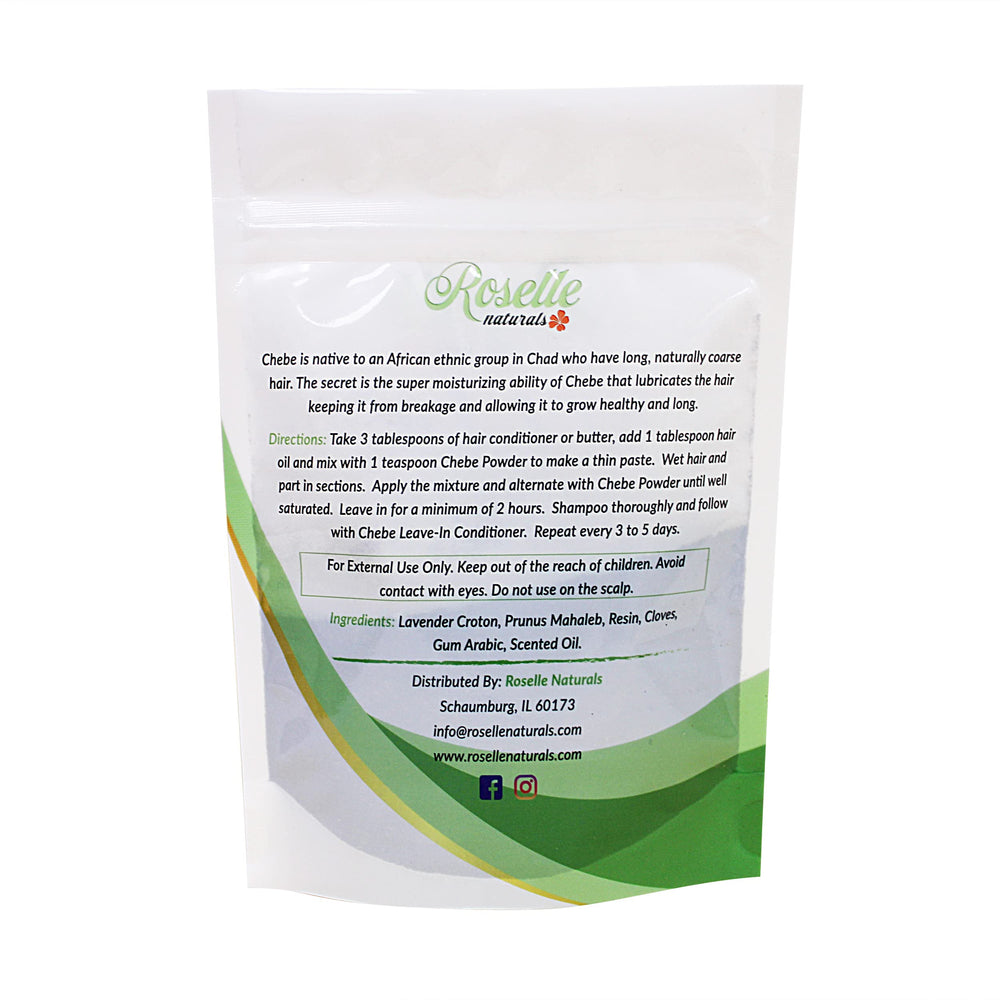 Polvo Chebe de Roselle Naturals, textura fina para acondicionar.