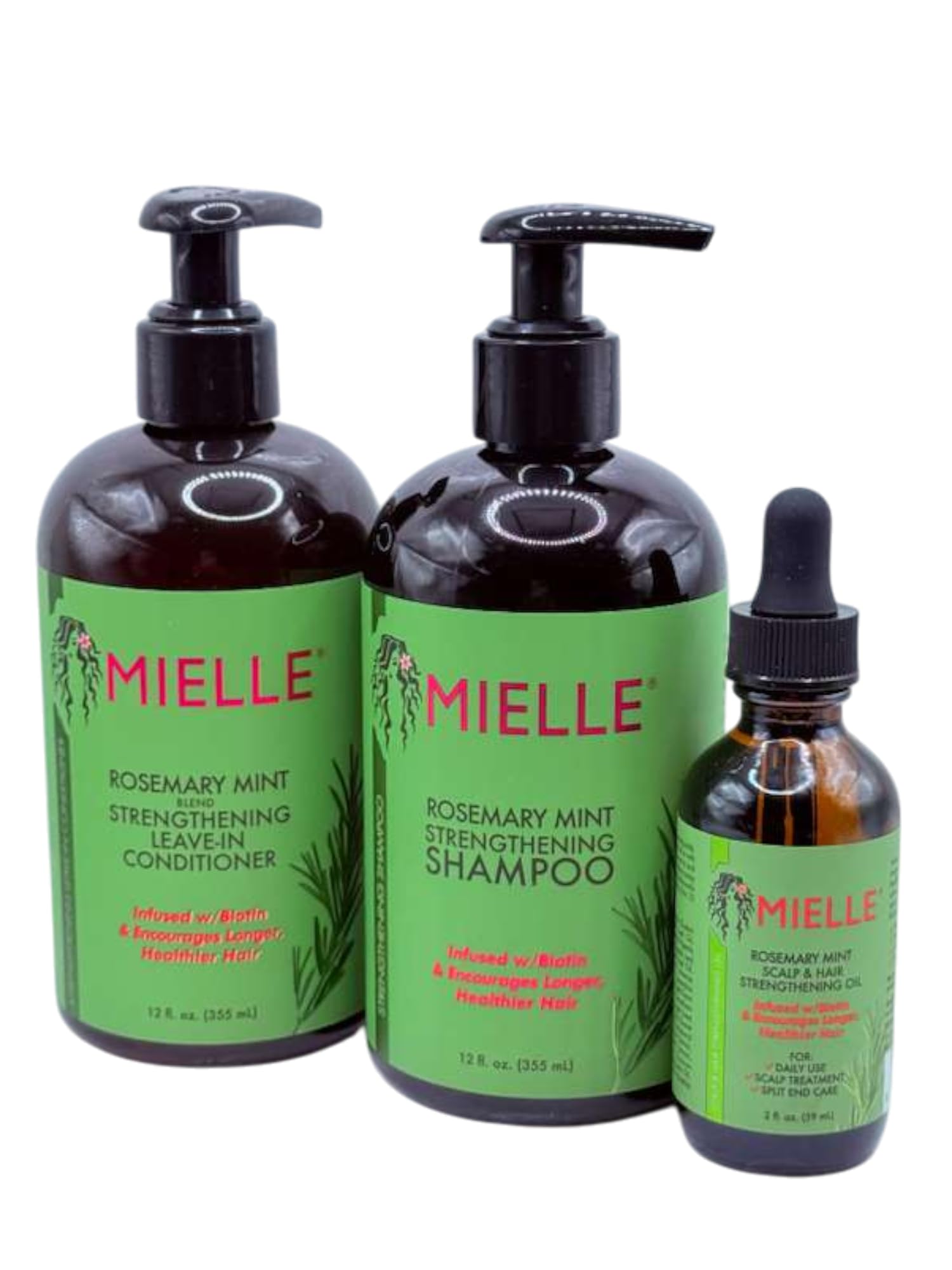 Rosemary Mint champú botella, fortalece cabello desde la raíz y aporta limpieza fresca.