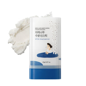 ROUND LAB Birch Juice Sun Stick frente, aplicación suave y protección sin rastro blanco