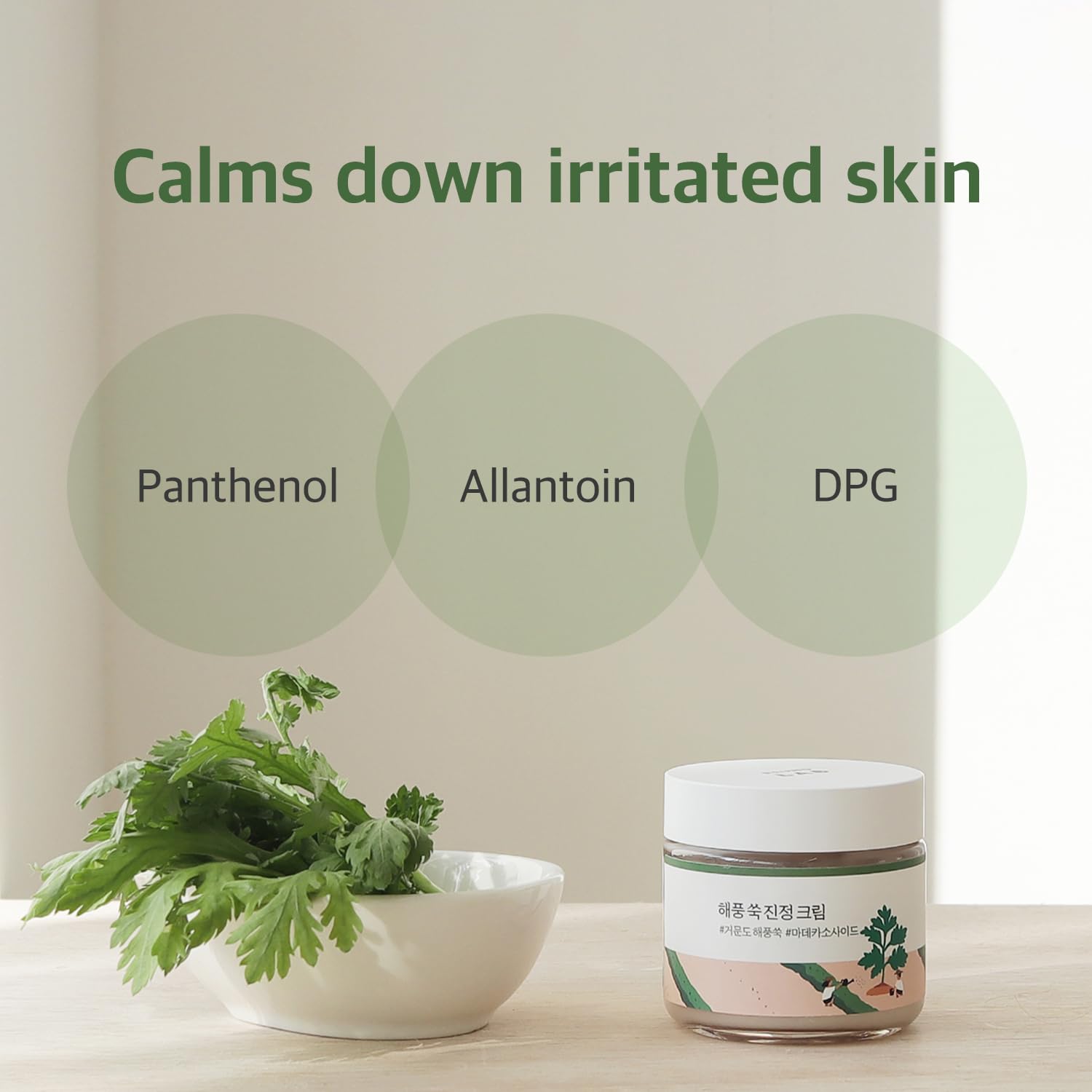 ROUND LAB Mugwort Calming Cream, uso diario suave, ideal para calma de piel sensible tras clima difícil.