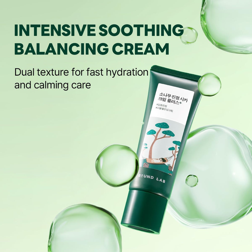 ROUND LAB Pine Cica Calming Cream Plus, textura dual, alivio suave para piel sensible