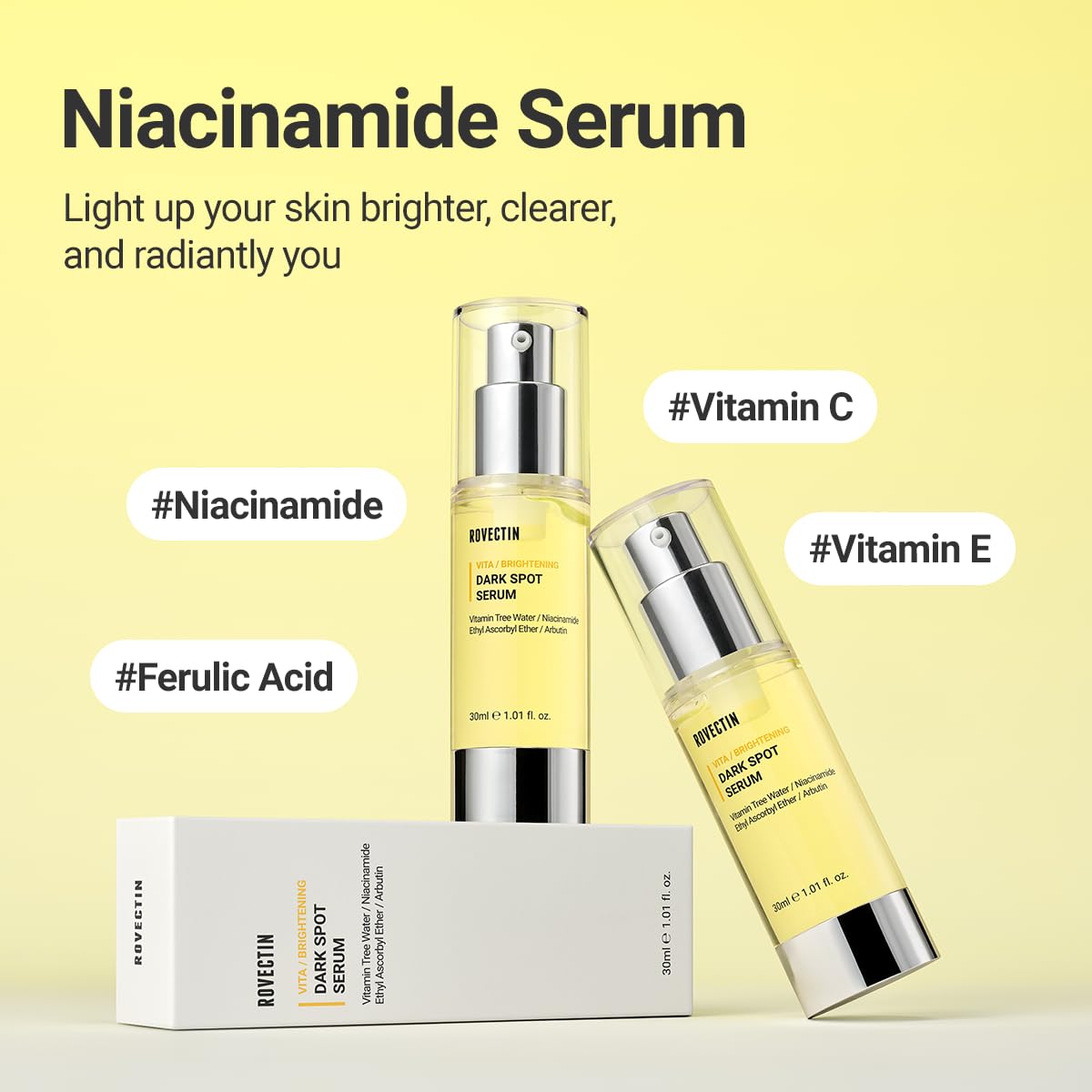ROVECTIN Vita Dark Spot Serum aplicación diaria, absorción rápida sin residuo graso.