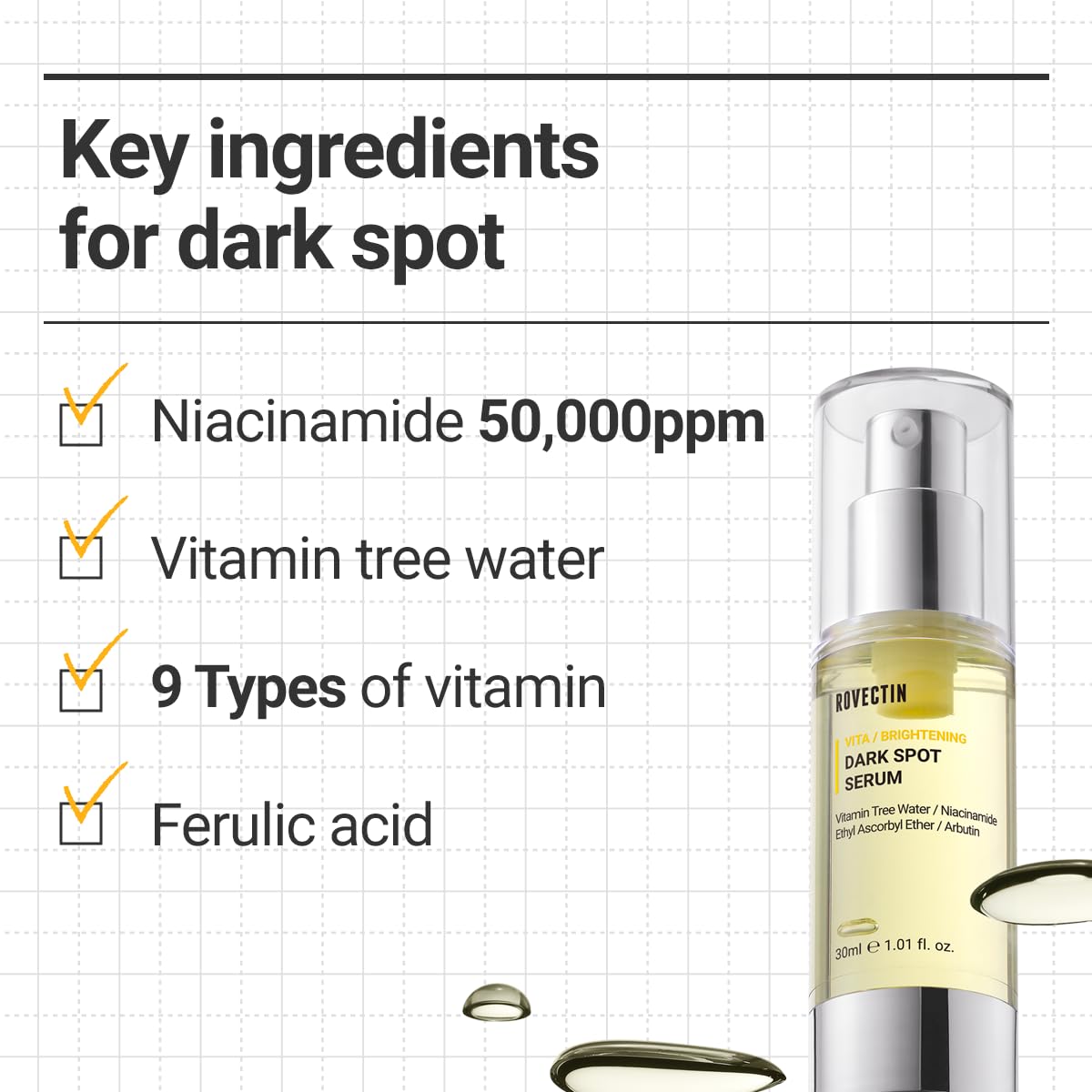 ROVECTIN Vita Dark Spot Serum textura ligera que se absorbe rápido.