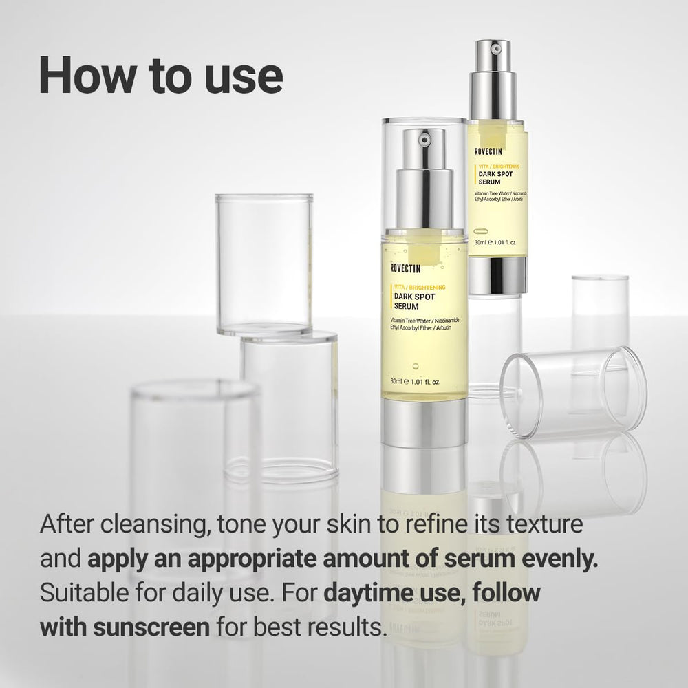 ROVECTIN Vita Dark Spot Serum uso diario rápido y absorbido para piel sensible.