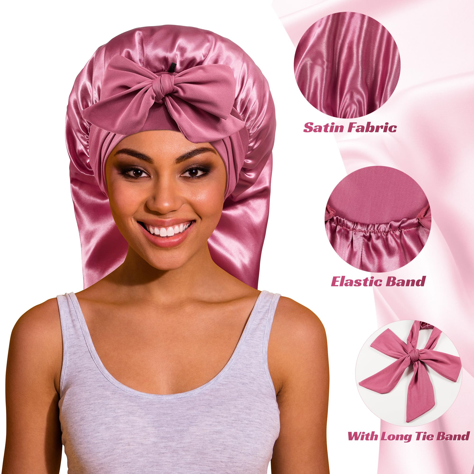 ROYBENS bonete satin con banda ajustable mantiene un ajuste cómodo al dormir.