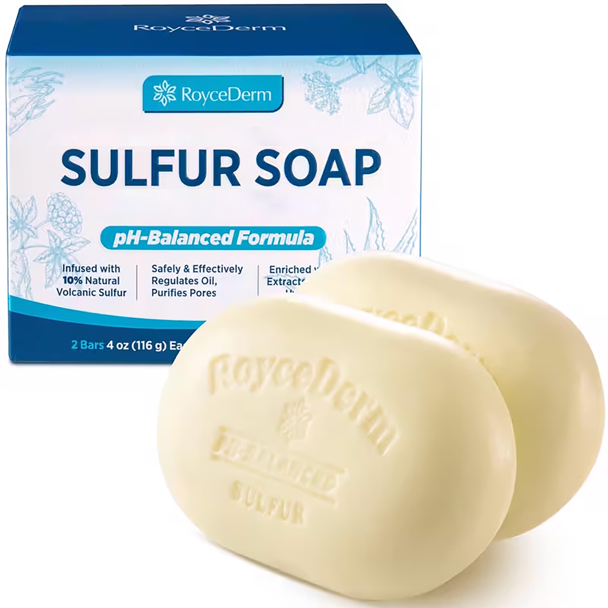 Roycederm jabón de azufre para acné, limpieza profunda de poros.
