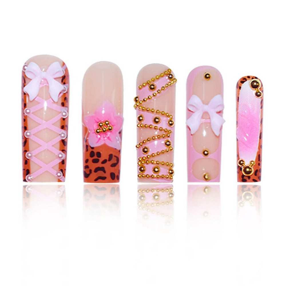 RTKHFZE detalle lazo 3D realza el diseño de uñas.