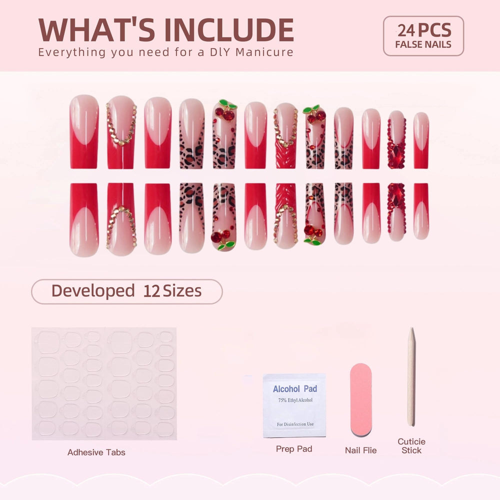 Uñas RTKHFZE frances rojo con adorno lazo, toque lujoso discreto