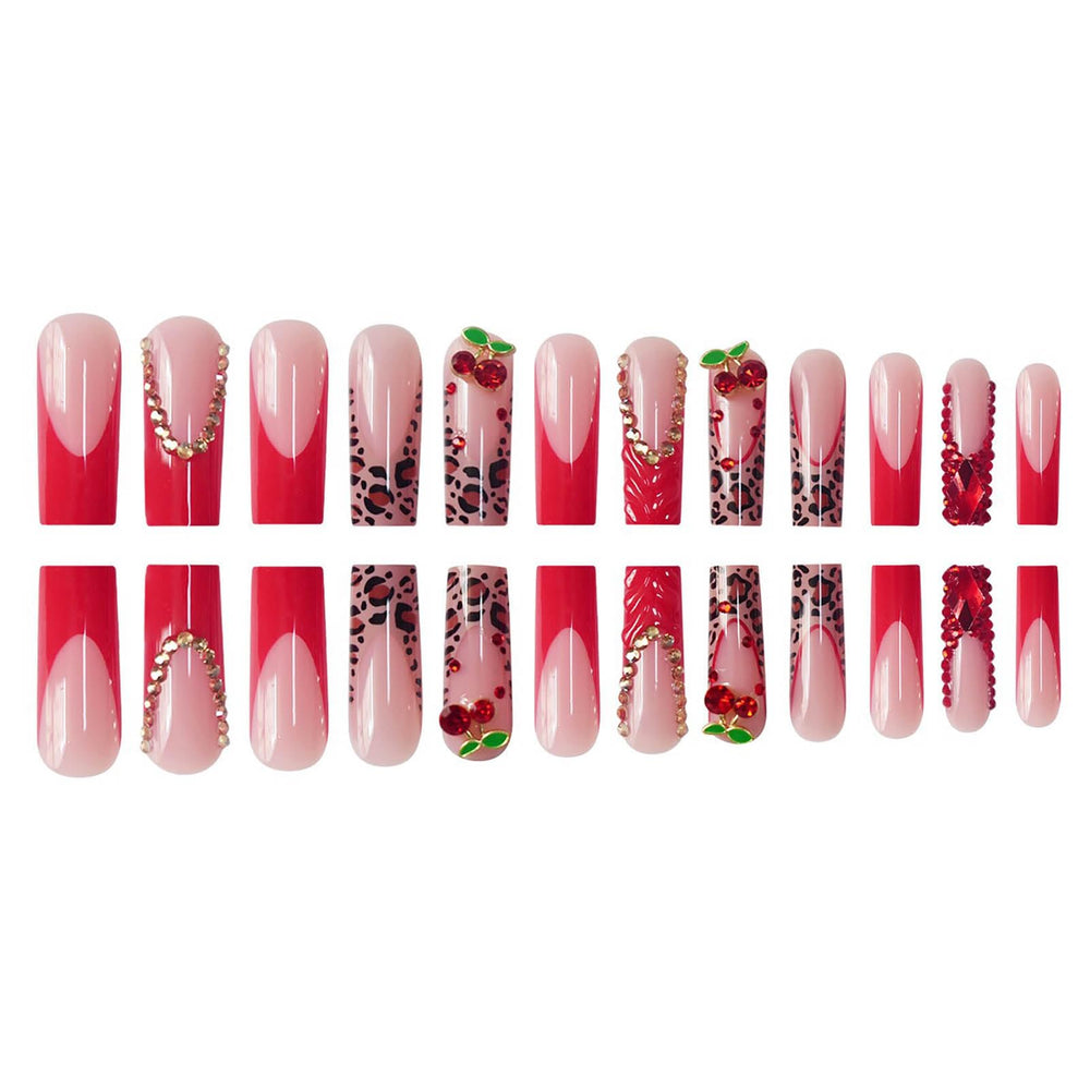 Uñas RTKHFZE frances rojo con cristales brillantes para destellos sutiles