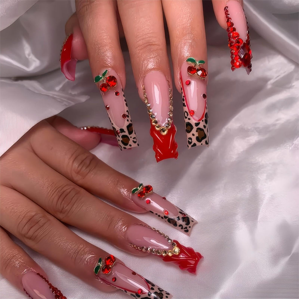 Uñas RTKHFZE frances rojas, cuadradas largas, look para fiestas y eventos