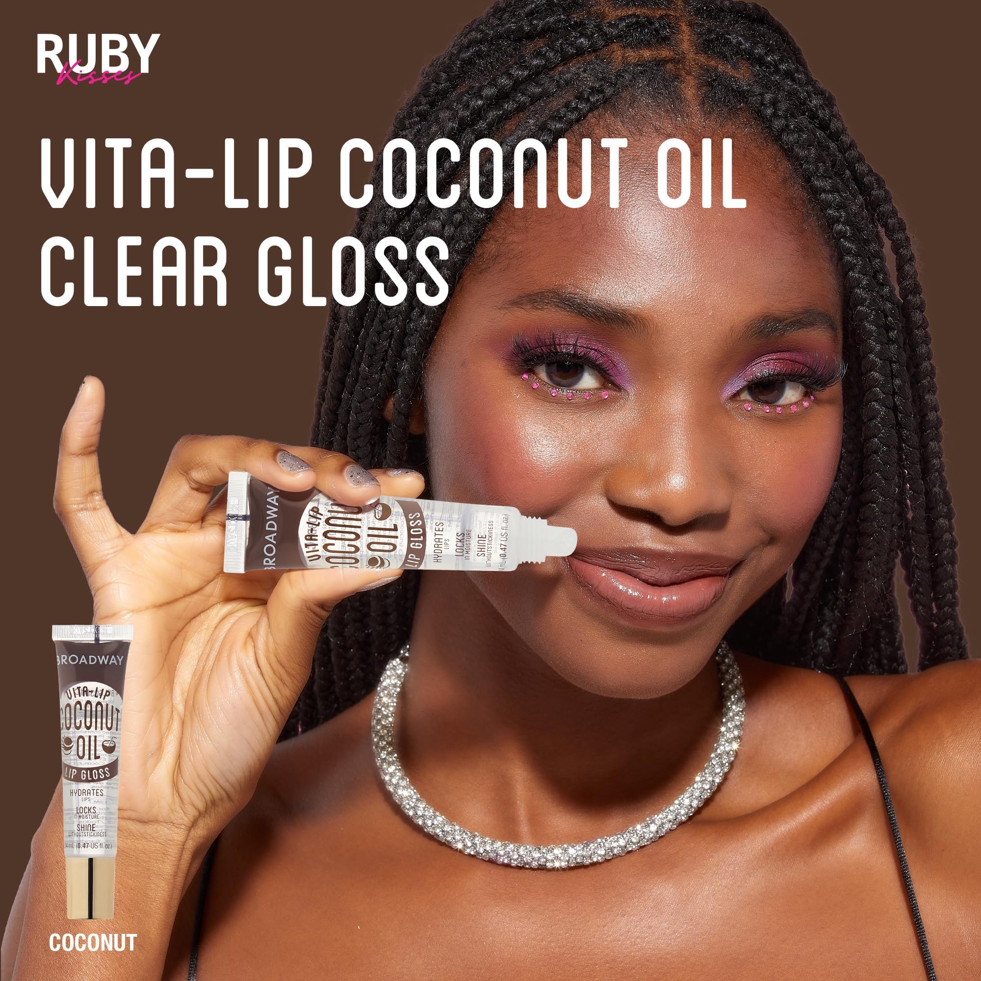 Ruby Kisses Broadway Vita-Lip fórmula suave y libre de crueldad para labios sanos.