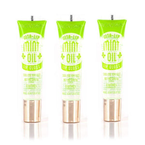 Ruby Kisses Broadway Vita-Lip Gloss, primer plano de la botella, hidratación suave para labios.