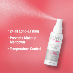 Ruby Kisses Setting Spray dispersa partículas para fijar maquillaje sin derroches.