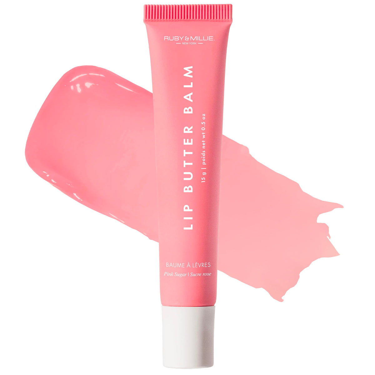 Bálsamo labial tintado Ruby & Millie tono rosa dulce y hidratación inmediata.