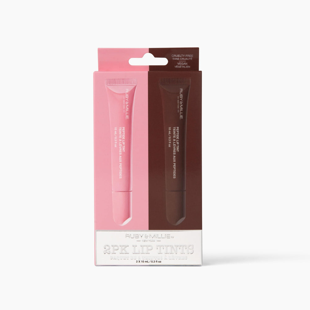 Presentación en pack de dos del tratamiento labial peptídico de Ruby & Millie