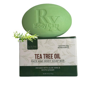 RX Body Care barra jabón aceite árbol de té, limpieza profunda para rostro y cuerpo