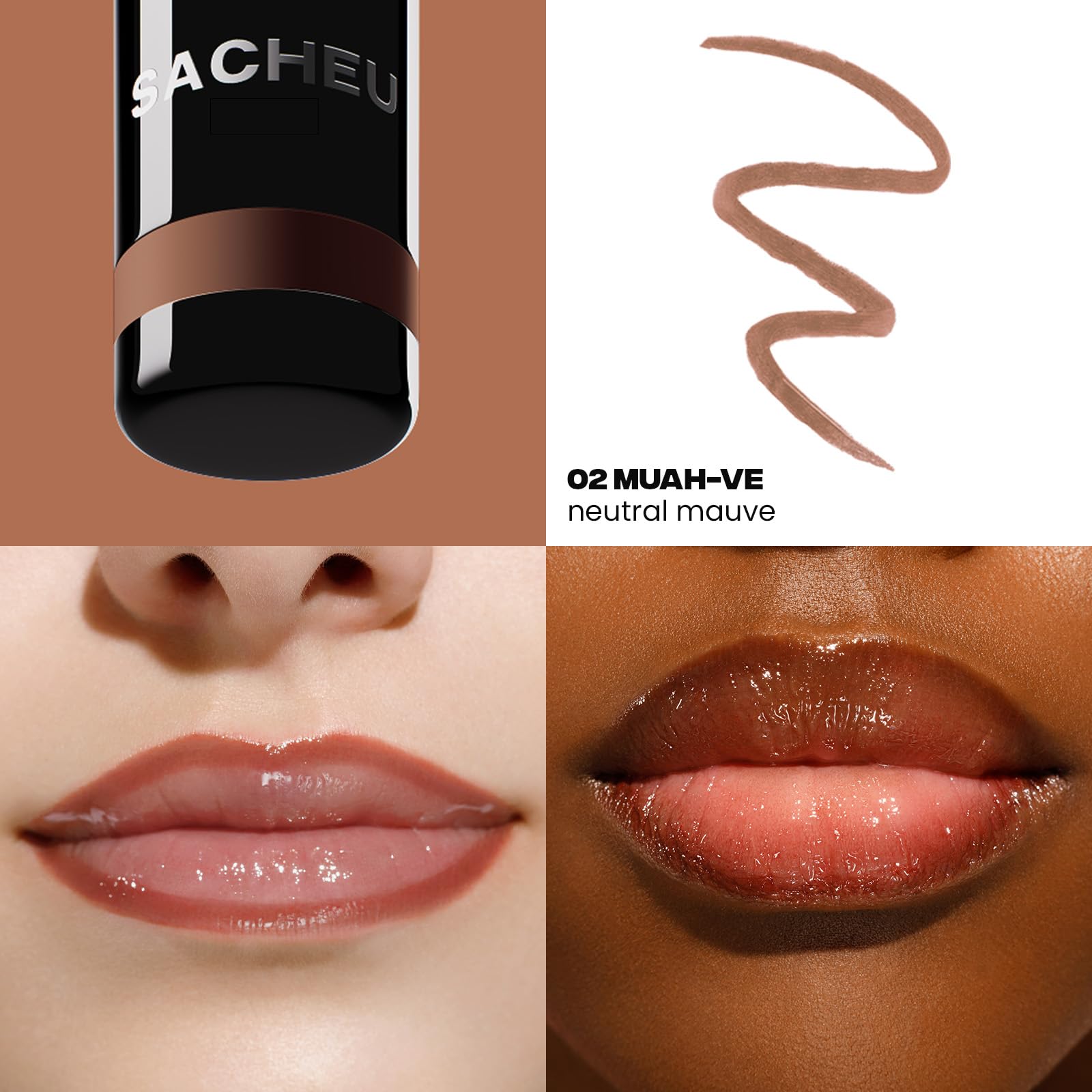 Aplicación suave de Sacheu STAY-N en labios para color uniforme.