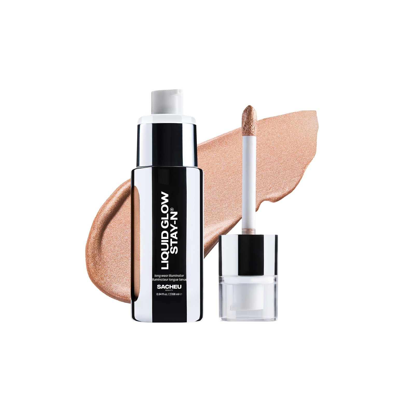Sacheu Liquid Glow STAY-N con aplicador 2-en-1 para brillo preciso en rostro.