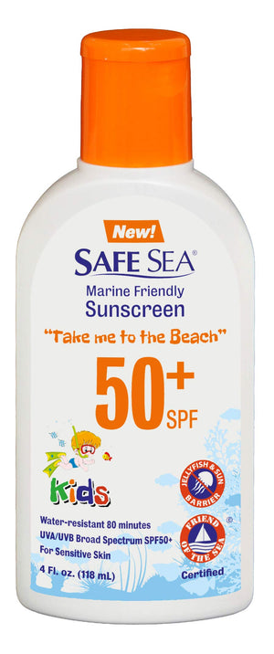 Safe Sea: botella de loción SPF50 para playa, protección para piel sensible