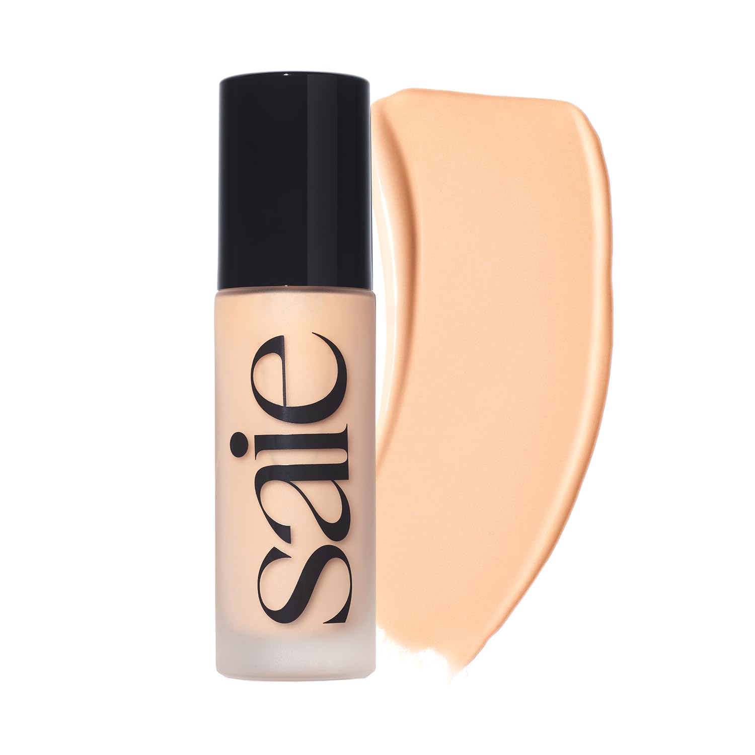 Saie Glowy Super Skin Tint, botella elegante, acabado ligero y luminoso para la piel.