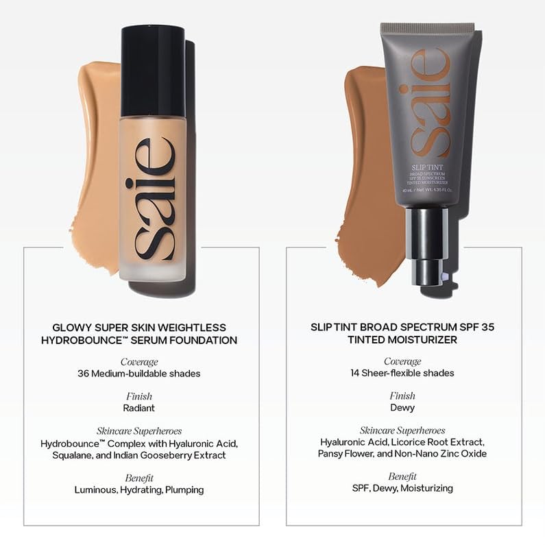 Saie Glowy Super Skin Tint, piel luminosa con acabado natural.