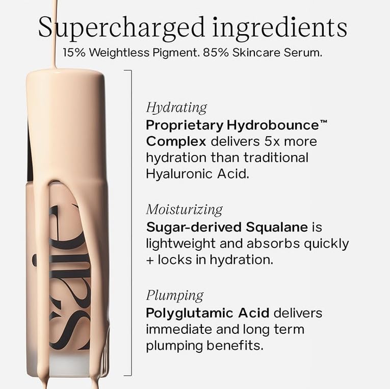 Saie Glowy Super Skin Tint, suero hidratante que suaviza la tez.