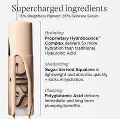 Saie Glowy Super Skin Tint, suero hidratante que suaviza la tez.