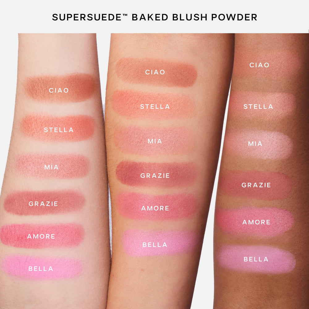 Saie SuperSuede Baked Blush acabado difuso y uniforme sin parabenos ni fragancias.