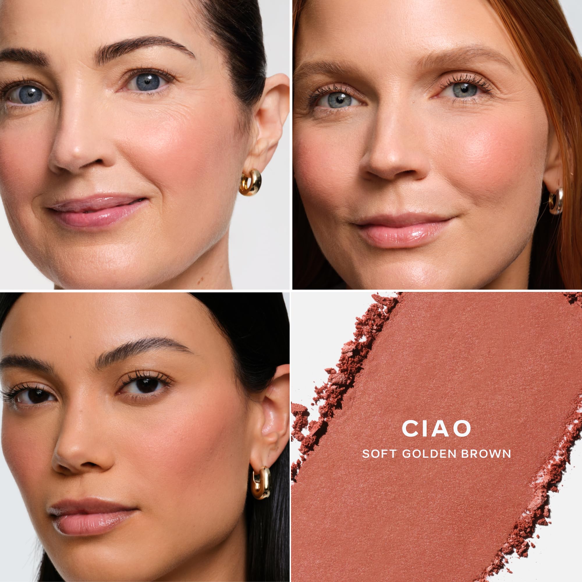 Saie SuperSuede Baked Blush muestra muestras en mejillas con color ligero.