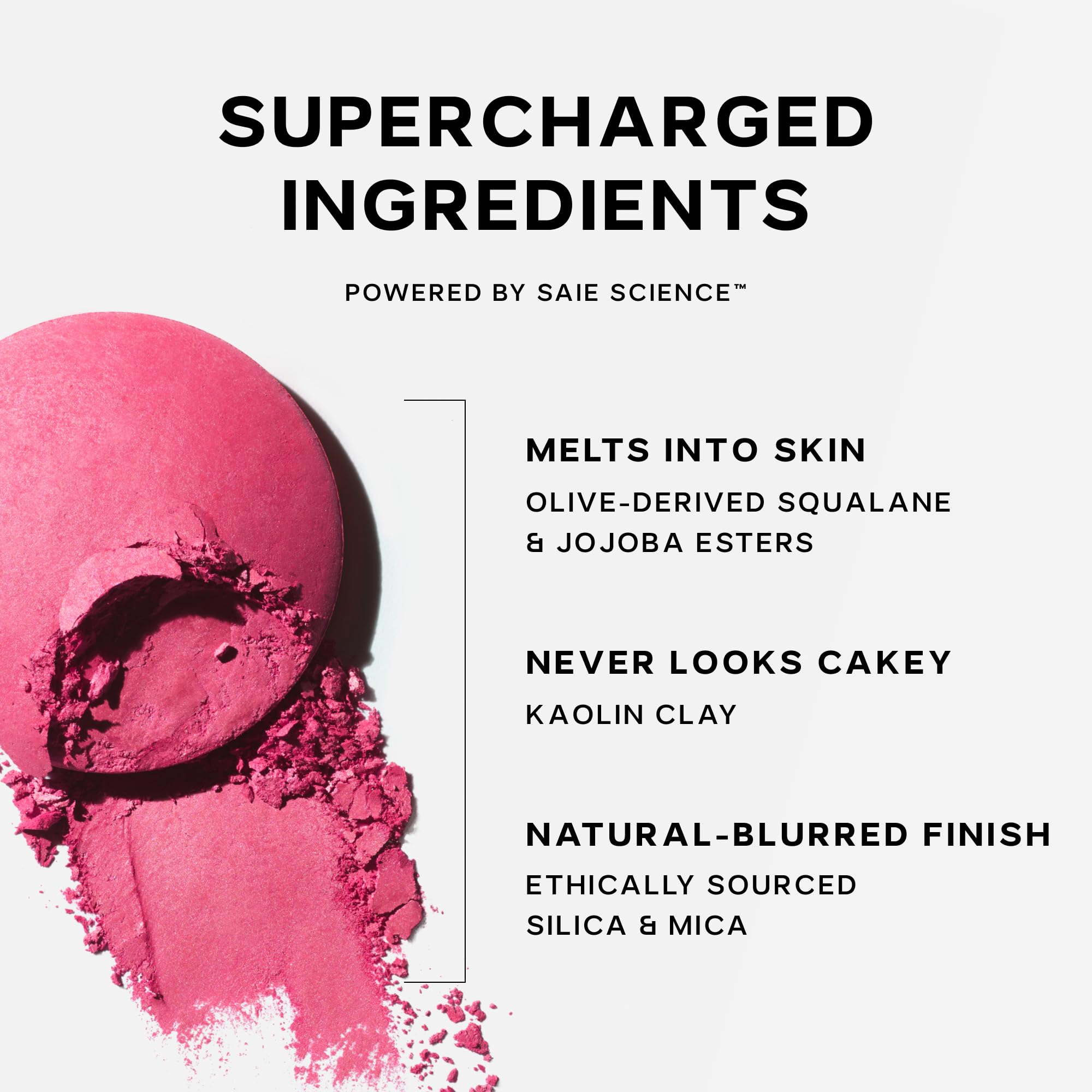 Saie SuperSuede Baked Blush uso diario ligero, perfecto para realzar rasgos.