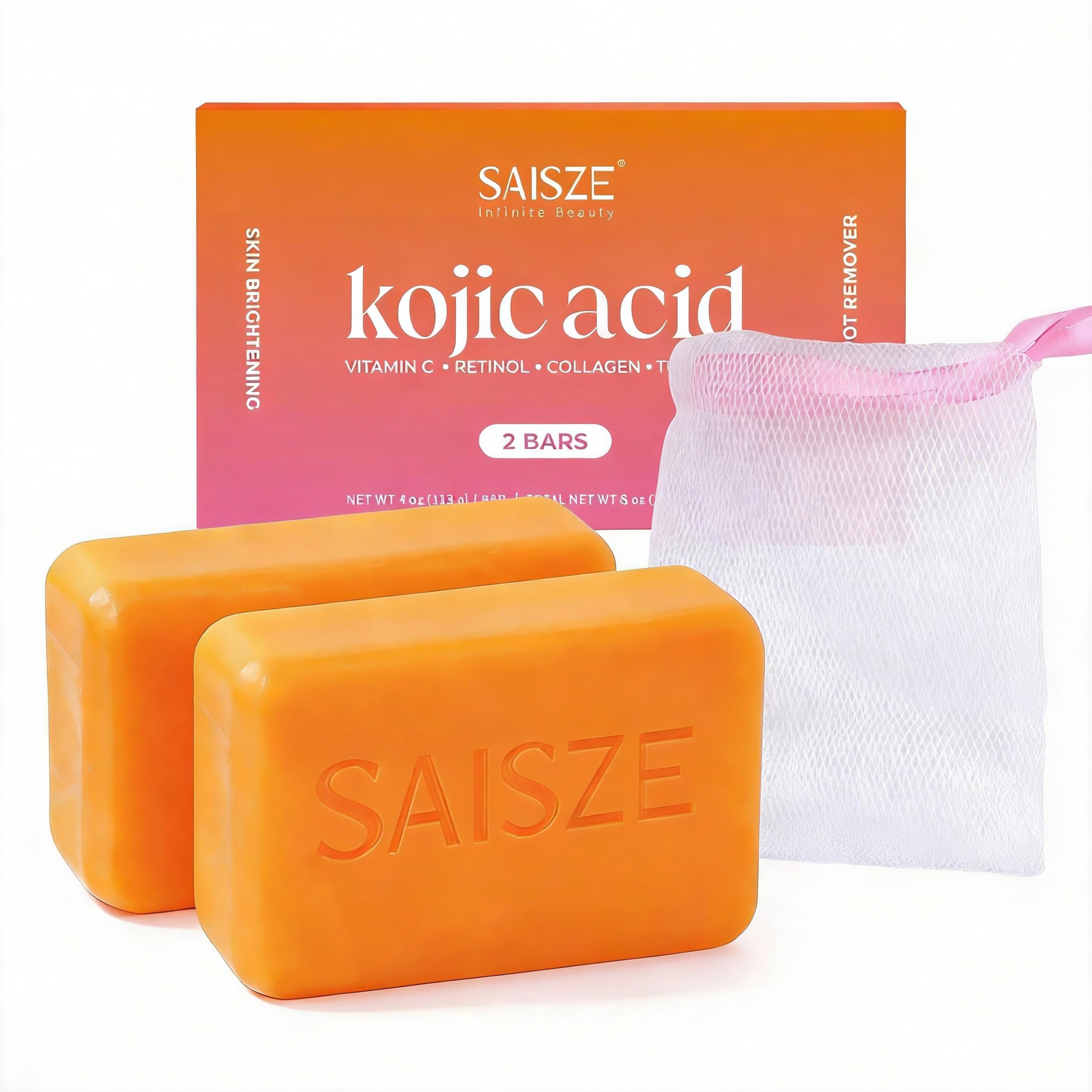 SAISZE Jabon Kojico Turmerico 4oz barra frente: limpieza suave y tono uniforme