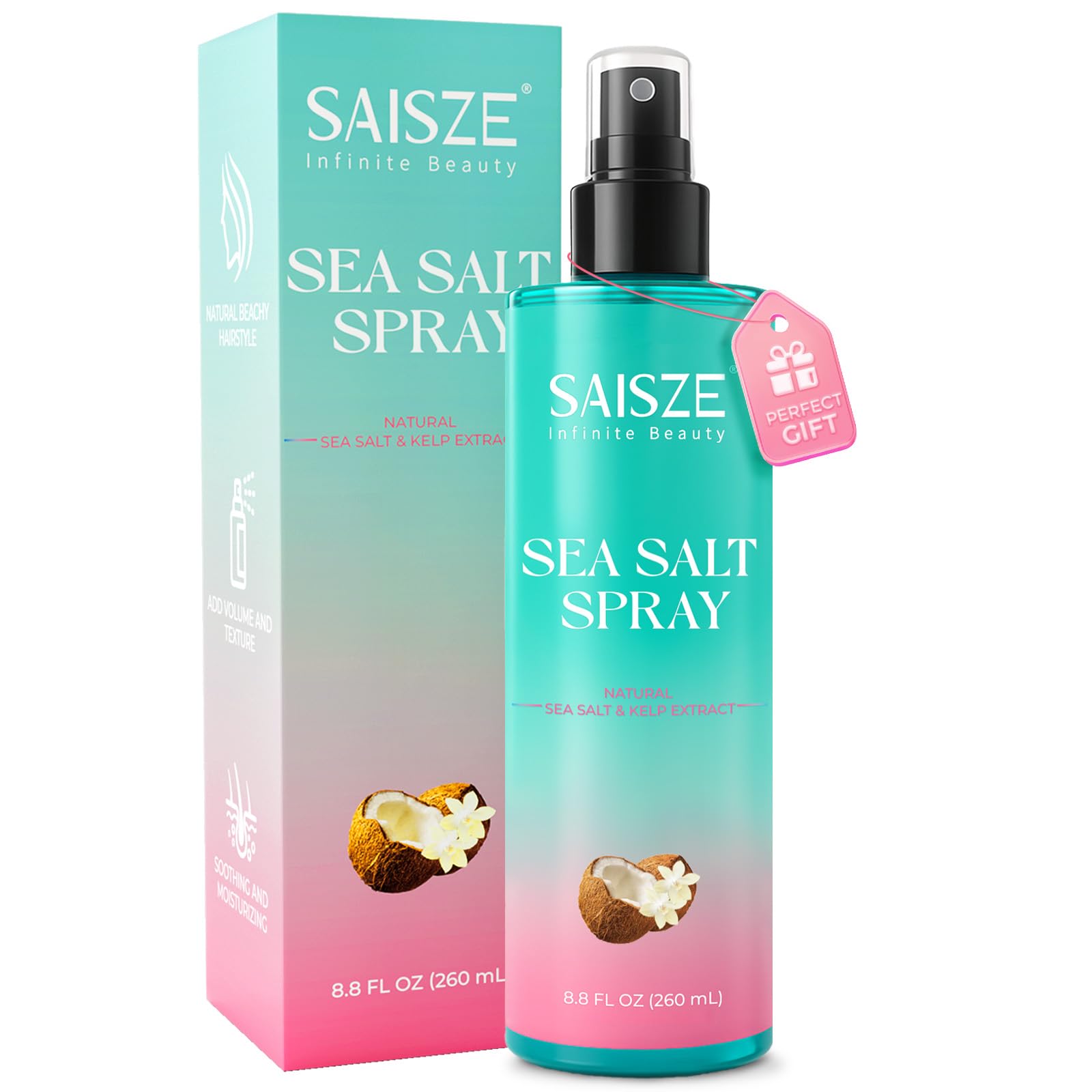 SAISZE Sea Salt Spray, envase compacto para viajar y llevar a diario.