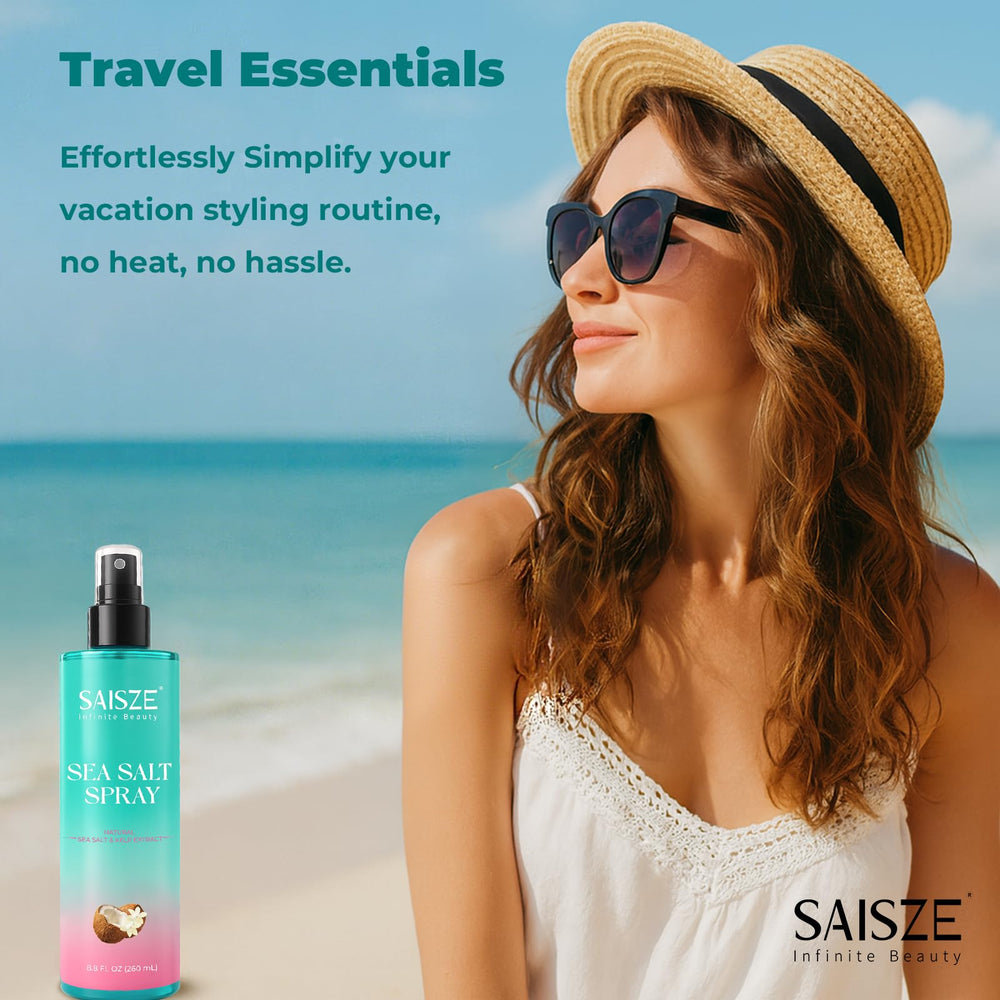 SAISZE Sea Salt Spray, uso diario para cabello con cuerpo y brillo suave.