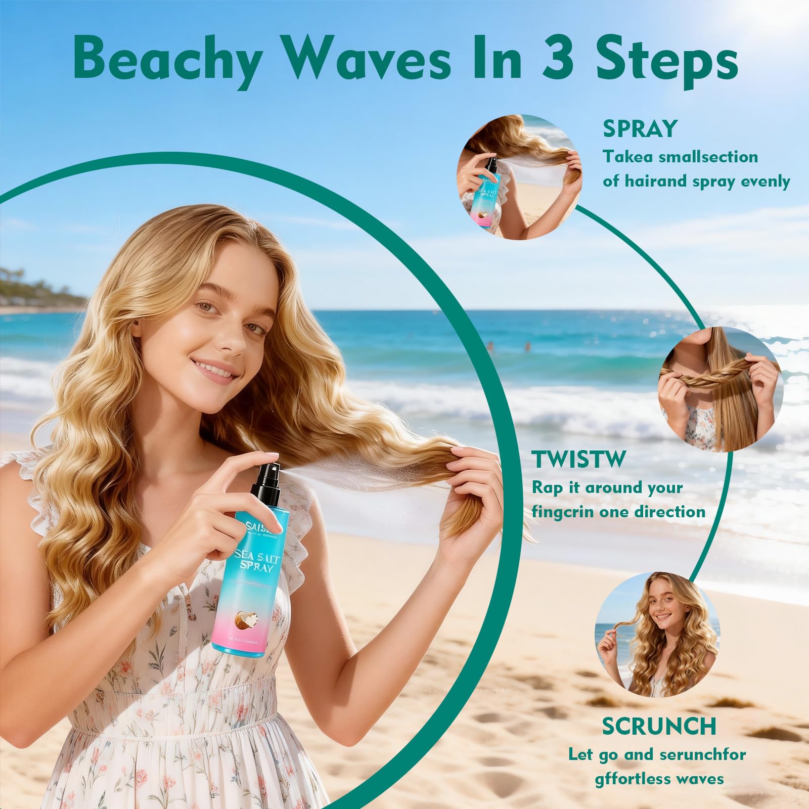 SAISZE Sea Salt Spray, volumen y textura para cabello fino.