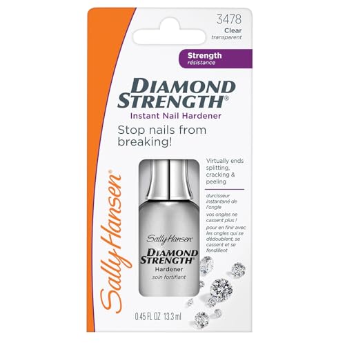 Acabado brillante y claro con endurecedor Sally Hansen para uñas tratadas.