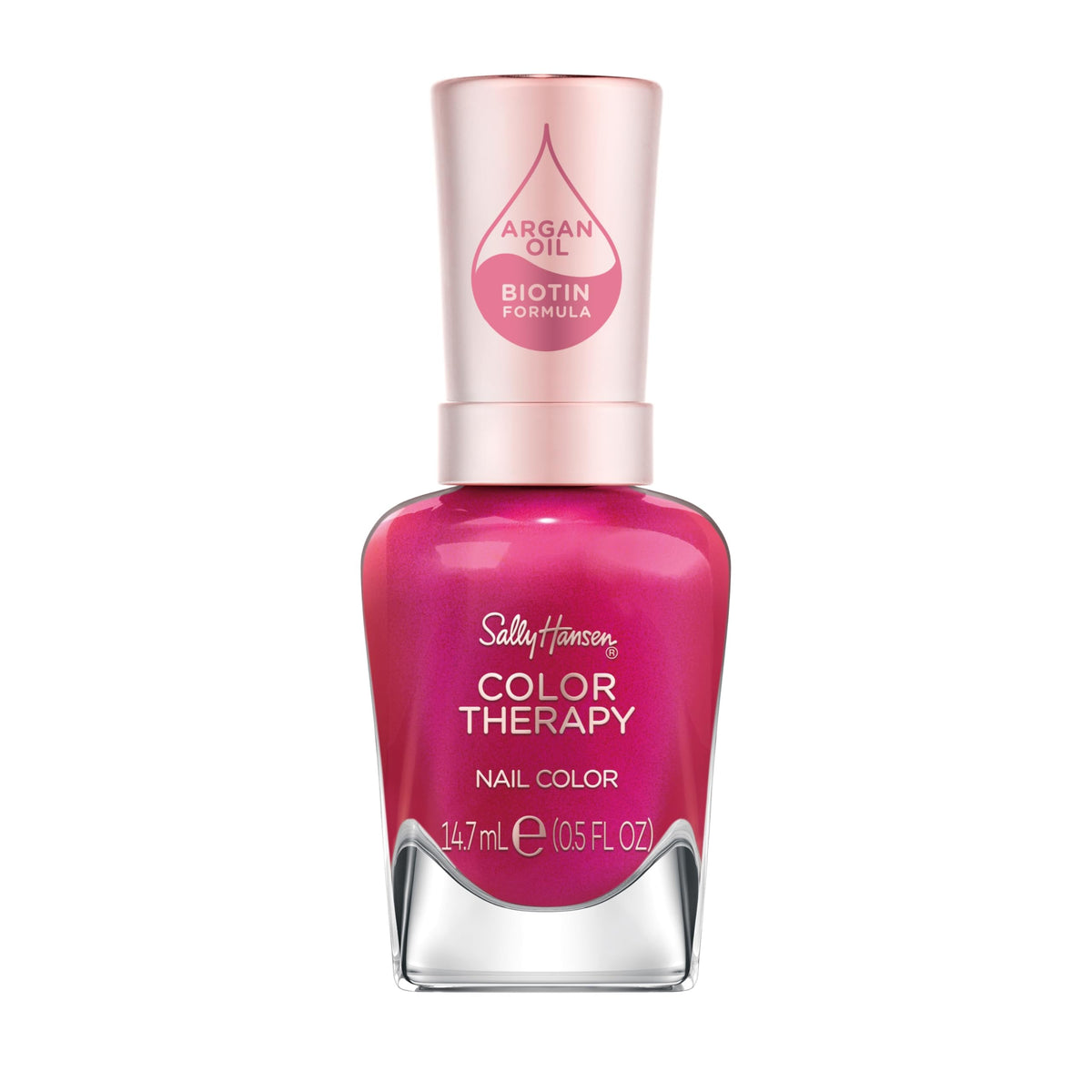 Esmalte Sally Hansen Color Therapy Rosy Glow en bote, color rosado suave y brillo.
