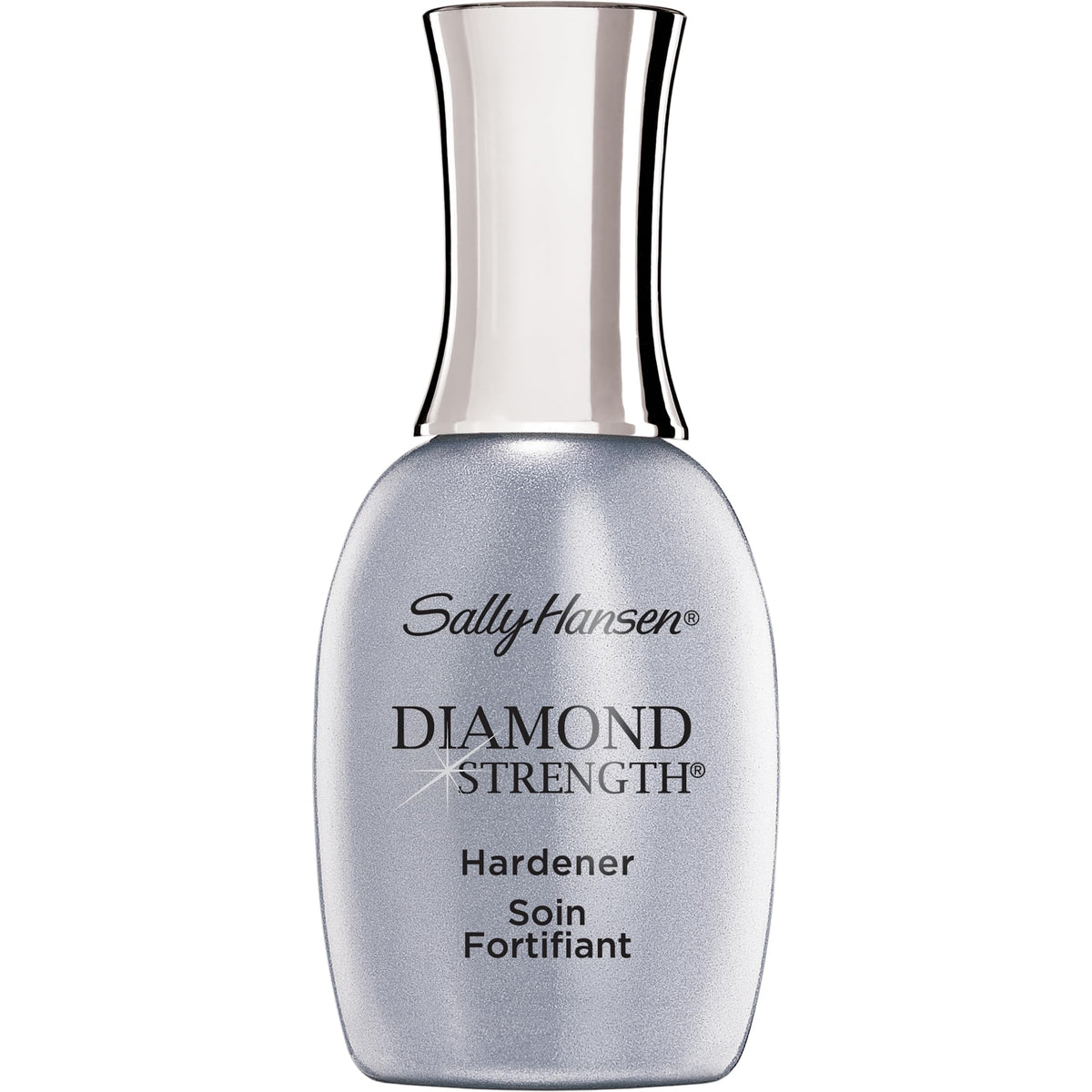 Sally Hansen Fuerza Diamante: botella de endurecedor claro para uñas frágiles y protección.