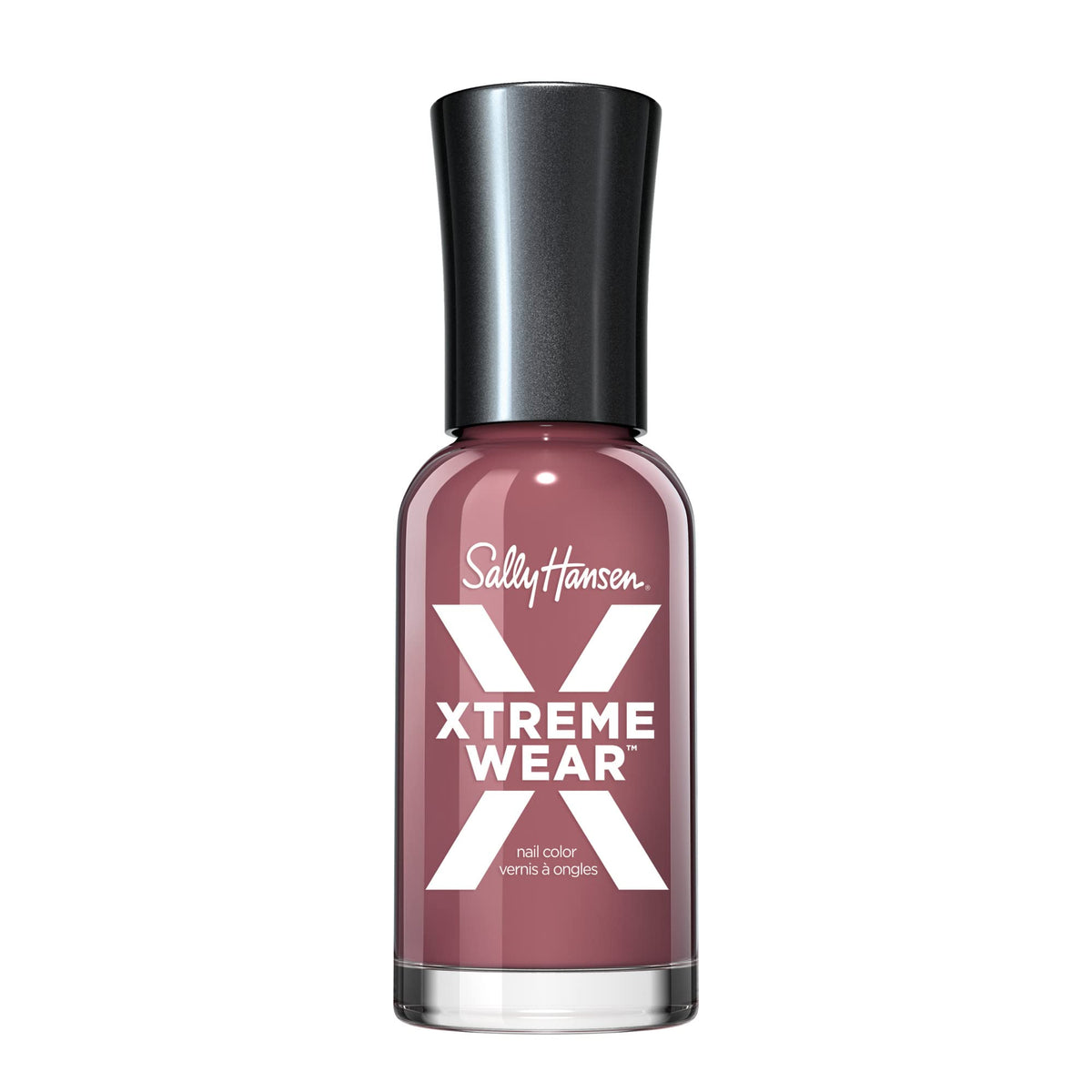 Sally Hansen Xtreme Wear esmalte mauve over envase: color vibrante y cobertura uniforme.