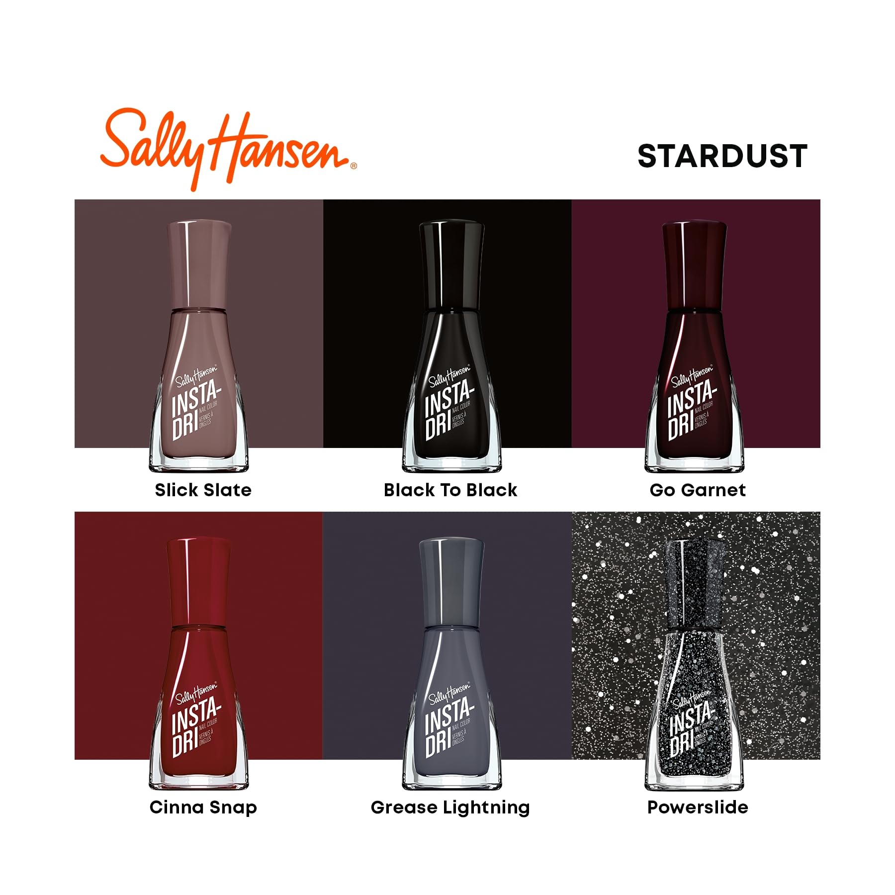 Sally Hansen Insta-Dri, color rojo garnet clásico con brillo notable.