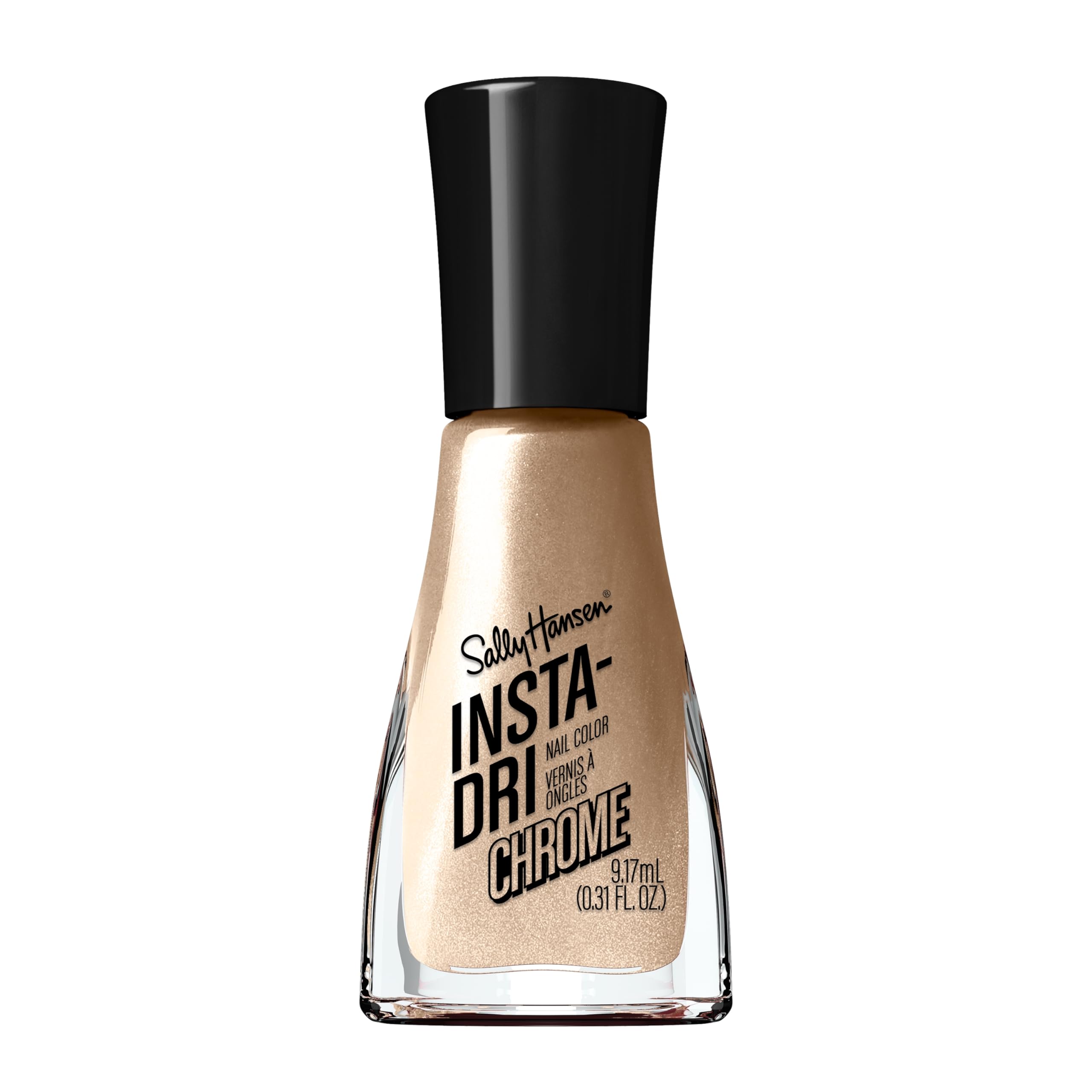 Sally Hansen Insta-Dri capa cromada dorado, brillo intenso y secado rápido.