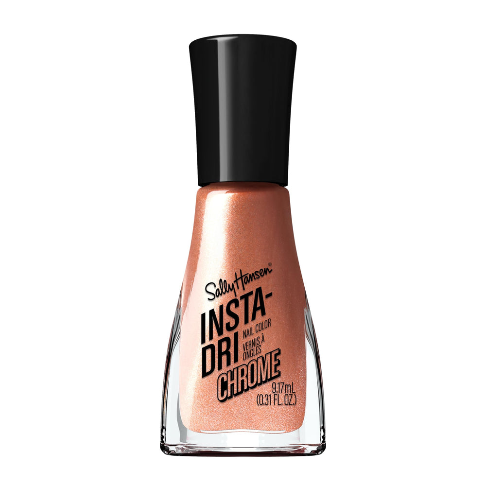 Sally Hansen Insta-Dri Chrome Copper Crush: botella con acabado cromado cobre, brillo duradero.