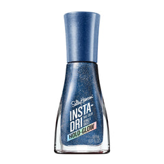 Sally Hansen Insta-Dri Holo-Glow 107 holo-back con destellos plateados y azulados.