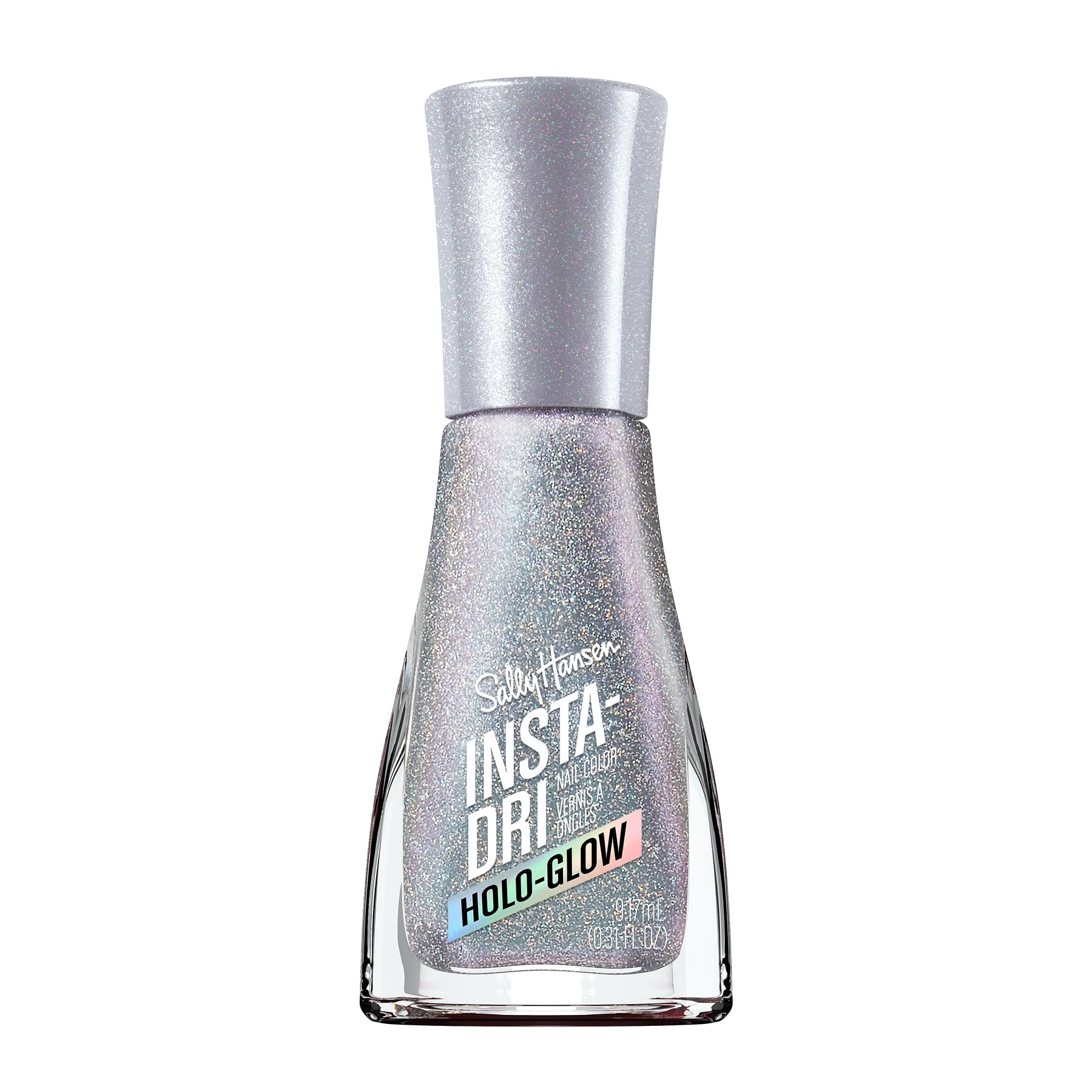 Sally Hansen Insta-Dri Holo-Glow: botella con brillo holográfico para un look impactante.